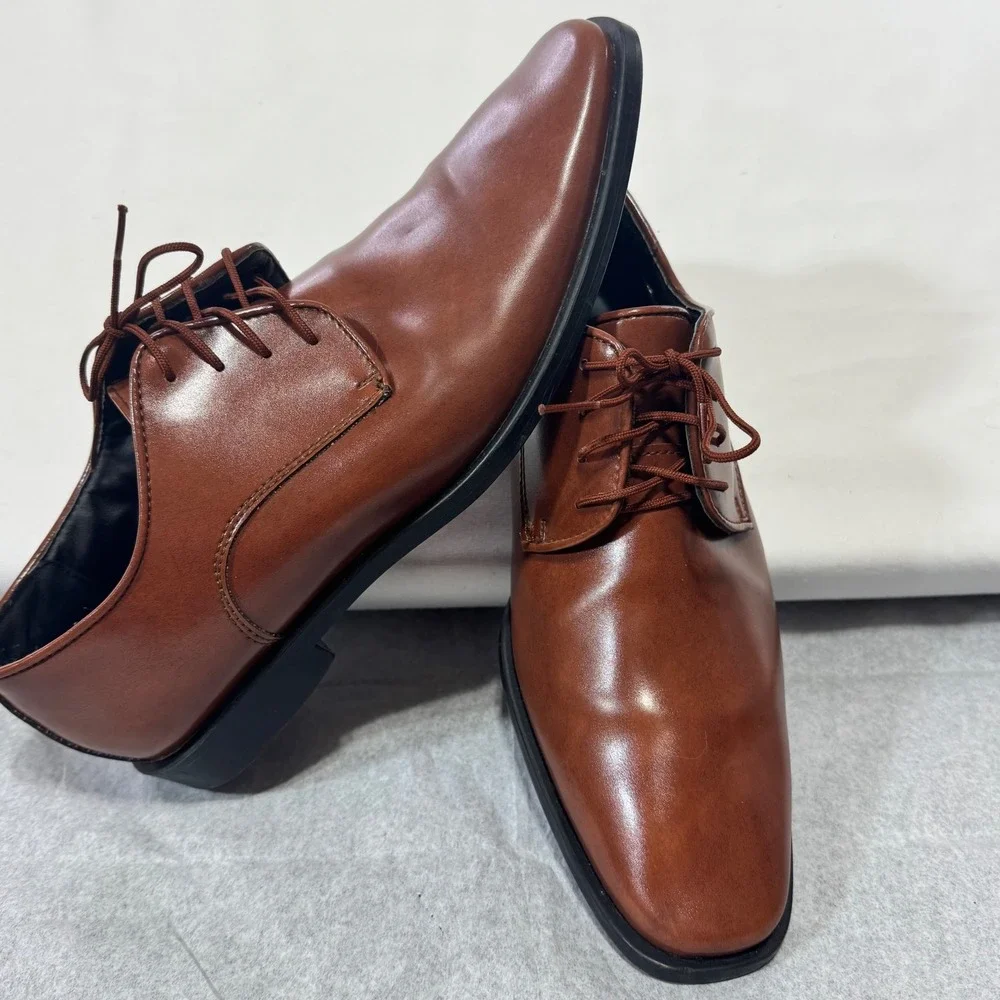 Joseph Abboud Dress Shoes Mens 10W Brown Faux Leather Derby Oxfords 4700 050116